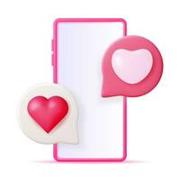 3D Like Icon with Heart and Smartphone Isolated. Social Media Notification Button. Love Like Symbol in Rounded Pin. Rendering Chat Balloon Pin. Social Network Media App. Realistic Vector Illustration