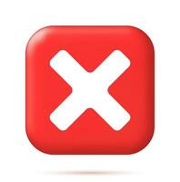 3D Wrong Button in Square Shape. Red No or Incorrect Sign Render. Red Checkmark Tick Represents Rejection. Wrong Choice Concept. Cancel, Error, Stop, Disapprove or Negative Symbol. Vector Illustration