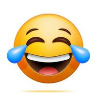 3D Yellow Laugh Emoticon with Tears Isolated. Render Laughing to Tears Smiling Emoji. Happy Lots of Laugh Face LOL. Communication, Web, Social Network Media, App Button. Realistic Vector Illustration