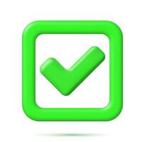 3D Right Button in Square Shape. Green Yes or Correct Sign Render. Green Checkmark Tick Represents Confirmation. Right Choice Concept. Agreement, Approval or Trust Symbol. Vector Illustration