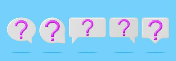 3D Set of Speech bubble with Question Mark Isolated. Render Question Symbol. Thin Realistic Icon. Concept of FAQ, Support and Help. Problem, Survey, Information. Vector Illustration