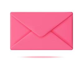 3D Pink Closed Mail Envelope Isolated on White. Render Paper Envelope Icon. Concept of New or Unread Email Notification. Message, Contact, Letter and Document. Vector Illustration