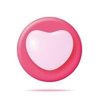 3D Like Icon with Heart Isolated. Social Media Notification Button. Love Like Symbol in Red Rounded Pin. Rendering Chat Balloon Pin. Social Network Media App. Realistic Vector Illustration