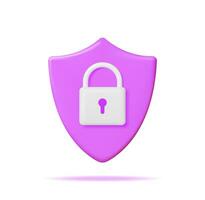 3D Shield with Padlock Isolated on White. Render Icon Security Shield and Pad Lock. Computer Data Protection, Security and Confidentiality. Safety, Encryption and Privacy. Vector Illustration