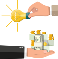 Glass light bulb and money in hand png