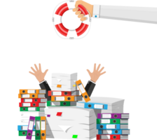 Businessman in pile of office papers png