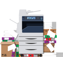 Pile of paper documents and printer png