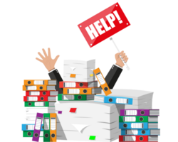 Businessman in pile of office papers png