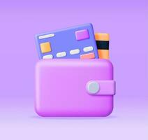 3D Bank Card and Leather Wallet. Credit Card and Purse. Payment Exchange. Render Money. Finance, Online Shopping and Banking. Cashless Payment. Secured Transactions Money Transfer. Vector Illustration