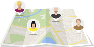 City map with people avatars, social netwroking png