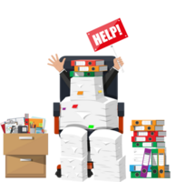 Businessman in pile of office papers png