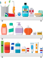Skin and body care, toiletres on shelves png