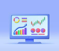 3D Growth Stock Chart and Arrow in Computer. Render Stock Arrow with Money on Monitor Shows Growth or Success. Financial Item, Report, Business Investment. Money and Banking. Vector Illustration