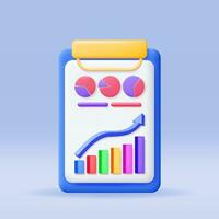 3D Clipboard Paper Sheet with Pie Diagram. Render Stock Pie Shows Growth or Success. Financial Item, Business Investment, Financial Market Trade and Reports. Money and Banking. Vector Illustration