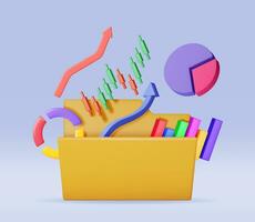 3D File Folder full of Pie Diagram and Arrows. Render Stock Pie Growth or Success. Financial Item, Business Investment, Financial Market Trade and Reports. Money and Banking. Vector Illustration
