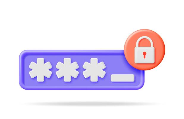 3D Password Field with Padlock Isolated. Render Hidden Password Symbol in Pad Lock. Computer Data Protection, Security and Confidentiality. Safety, Login Encryption and Privacy. Vector Illustration