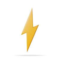 3D Lightning Sign Isolated. Render Yellow Plastic Lightning Icon. Weather or Electricity Symbol. Cartoon Flash or Charge Icon. Vector Illustration