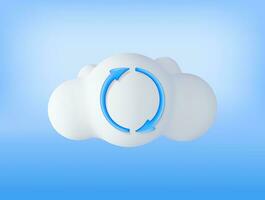 3D Cloud with File Sync Icon Isolated. Render Computer Cloud with Synchronization Symbol. Data Center, Cloud Storage Concept. Online Backup. Internet Archive. Vector Illustration