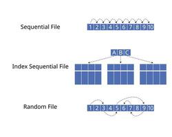 storage of data file for sequential file, index sequential file and random file vector