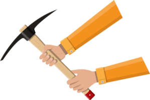 Wooden pickaxe with iron tip in hand png
