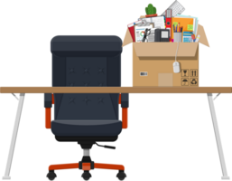 Office chair and table. Box with office goods png