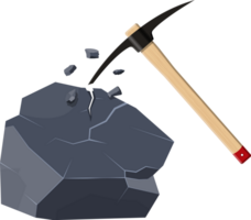 Wooden pickaxe with iron tip and rock png