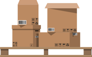 Pile cardboard boxes on wooden pallets png