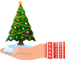 Christmas tree decorated in hand png