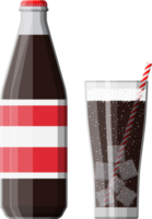 Bottle and glass with cola and striped straw png