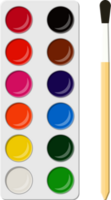 Set of watercolor paints in box with paint brush png