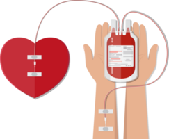 Bag with blood and hand of donor png