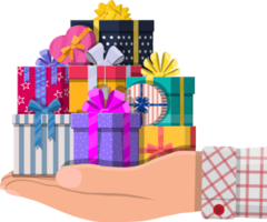 bunt eingewickelt Geschenk Box im Hand png