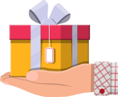 kleurrijk verpakt geschenk doos in hand- png
