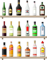 Alcohol drinks in bootle at shelves png