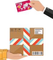 Hands with postal cardboard box and bank card png