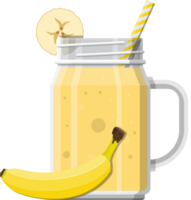 Jar with banana smoothie with striped straw png