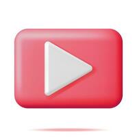 3D Play Button Isolated on White. Render Red Square with White Triangle Inside. Simple Icon of Web Player. Social Media, Web Multimedia, Movie and Music. Video, Audio and VLOG. Vector Illustration