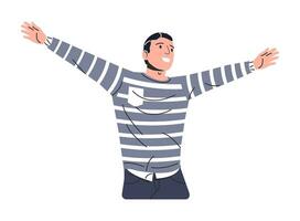 Happy Man in Casual Clothes Flying Isolated. Young Smiling Male Character. Boy Jump with Hands Up. Guy Rejoicing or Celebrating, Positive Emotions or Success. Cartoon Flat Vector Illustration