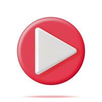 3D Play Button Isolated on White. Render Red Circle with White Triangle Inside. Simple Icon of Web Player. Social Media, Web Multimedia, Movie and Music. Video, Audio and VLOG. Vector Illustration