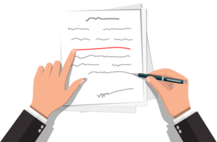 händer av författare med penna arbetssätt på dokumentera png