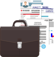 Leather business briefcase and pile documents png