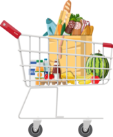 Shopping cart full of groceries products png