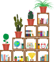 Library wooden book shelf png