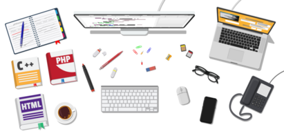 Workplace of programmer or coder png