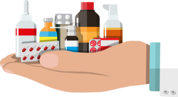 Different medical pills and bottles png