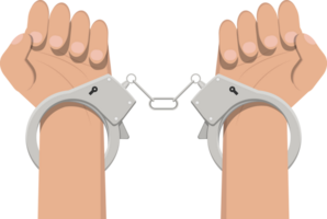 Human hands in silver handcuffs png
