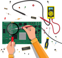 Ingenieur mit Multimeter prüft Hauptplatine png