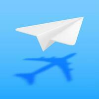 3D White Paper Plane Casting Shadow of Real Aviation Airplane. Render Airplane Leadership and Success. Diversity, Uniqueness and Individuality. Difference, Motivation and Growth. Vector Illustration