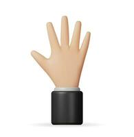 3D Hand Showing Five Fingers Isolated. Render Hand Greeting Symbol. Human Fist in Goodwill Gesture. Emoji Icon. Open Palm Hand. 3d Cartoon Character Sign. Vector Illustration