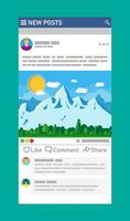 Social network interface template. News post frames pages on mobile device. Users comment on photo. Social resources application mock up. Vector illustration in flat style
